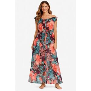 Vince Camuto Lightweight Floral Maxi Dress Swim Button Front Medium Boho Sheer